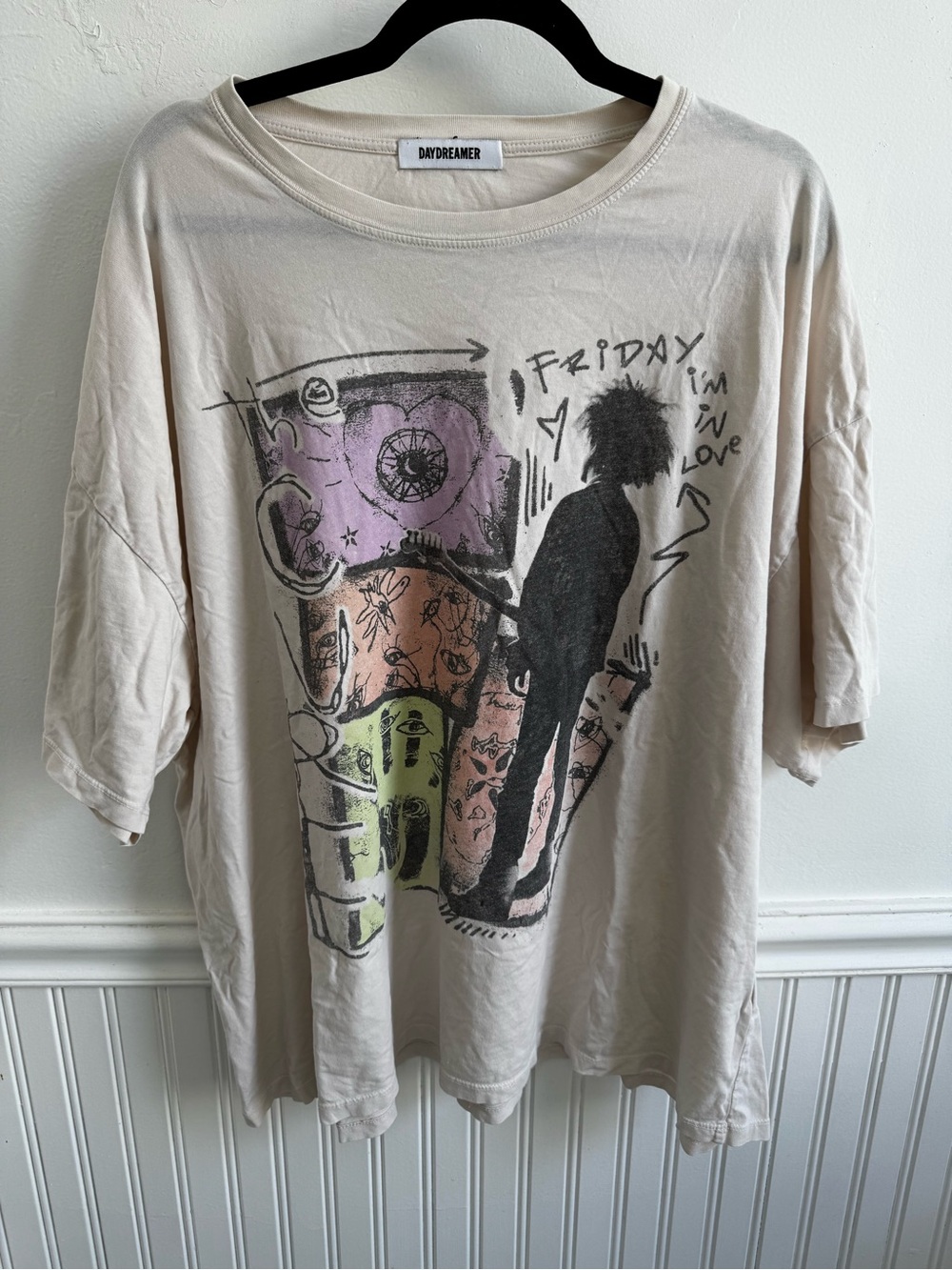 Daydreamer Beige Graphic Tee - 'Friday I'm in Love'